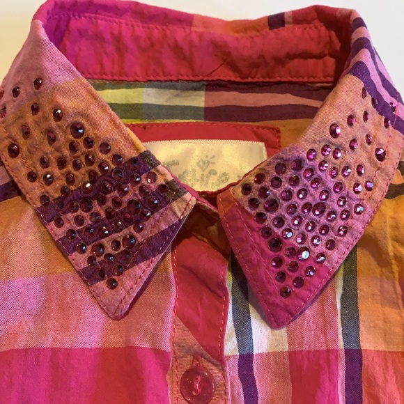 Justice Plaid Front Tie Shirt Size 7 - Picture 3 of 6